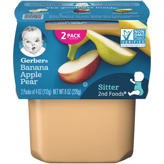 Gerber 2Nd Foods Non-Gmo Banana Apple Pear Puree Baby Food Tub; 2X 4 Oz Tubs; 8 Ounce; 8 Per Case