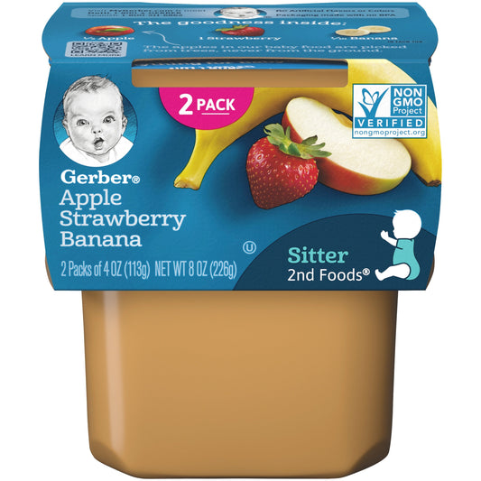 Gerber Natural For Baby Non-Gmo Apple Strawberry Banana Puree Baby Food Tub; 2X 4 Oz Tubs; 8 Ounce; 8 Per Case