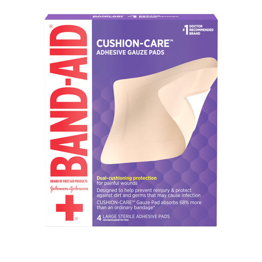 Johnson & Johnson Cushion-Care Adhesive Gauze Large Sterile Pad; 4 Count; 2 Per Box; 12 Per Case - High Mart Wholesale