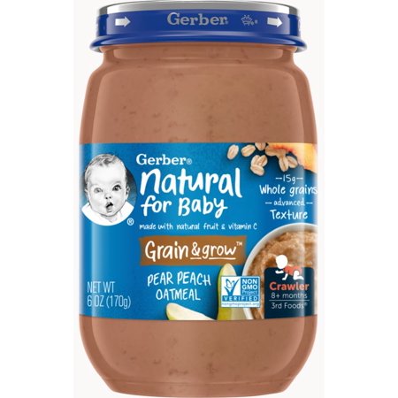 Gerber Natural For Baby Non-Gmo Pear Peach Oatmeal Puree Baby Food Jar; 6 Ounce; 12 Per Case