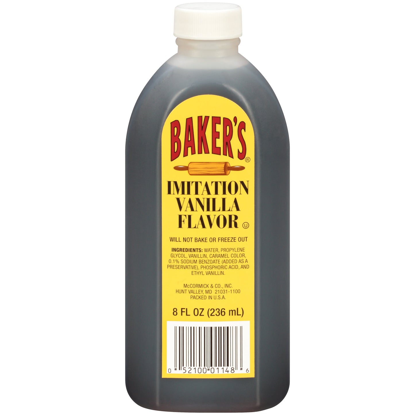 Baker's Imitation Vanilla Bottle; 8 Fluid Ounces; 24 Per Case - High Mart Wholesale