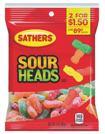 Sathers Sour Heads; 3.5 Ounces; 12 Per Case - High Mart Wholesale