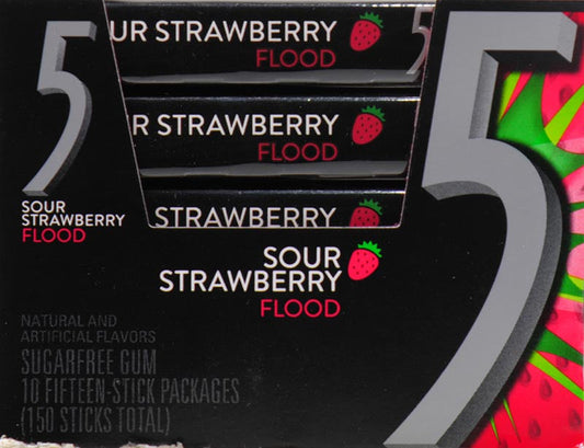 Five Sour Strawberry Gum; 15 Piece; 10 Per Box; 12 Per Case