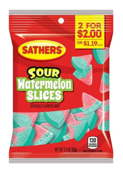 Sathers Watermelon Slices $2.00 Pre-Priced; 3.5 Ounces; 12 Per Case - High Mart Wholesale