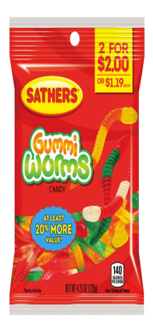 Sathers Gummi Worms; 4.25 Ounces; 12 Per Case - High Mart Wholesale