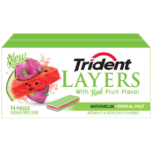 Trident Watermelon And Tropical Fruit Layers Gum; 14 Count; 12 Per Box; 12 Per Case