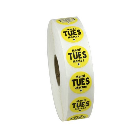 Ncco National Checking .75 Inch Circle Trilingual Removable Yellow Tuesday Label; 2000 Each