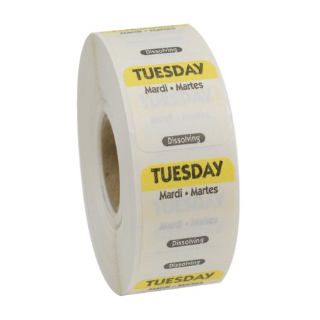 Ncco National Checking 1 Inch X 1 Inch Trilingual Yellow Tuesday Dissolvable Label; 1000 Each