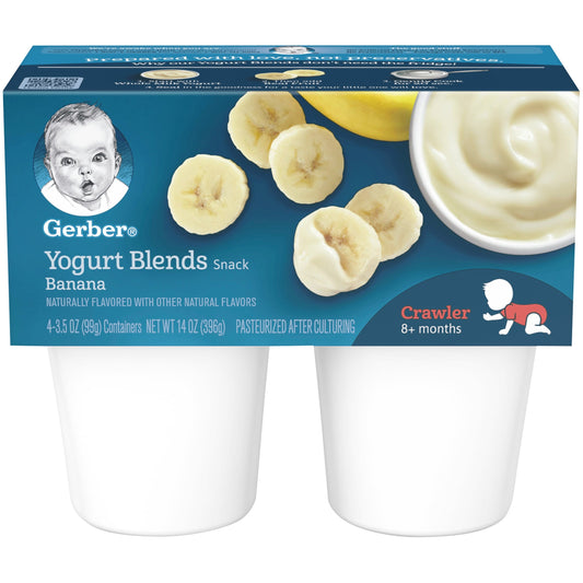 Gerber Banana Yogurt Blends Baby Snack Cup; 4X 3.5 Oz Cups; 14 Ounce; 6 Per Case