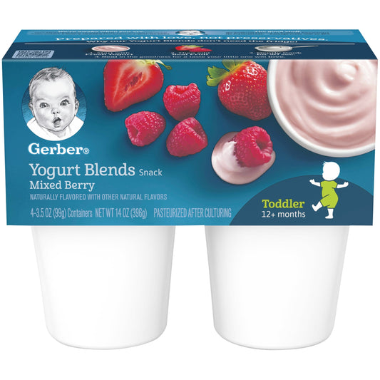 Gerber Mixed Berry Yogurt Blends Toddler Snack Cup; 4X 3.5 Oz Cups; 14 Ounce; 6 Per Case