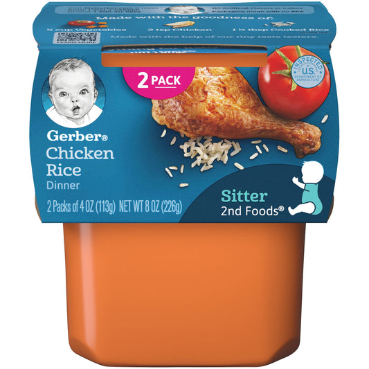 Gerber 2Nd Foods Chicken And Rice Puree Baby Food Tub; 2X 4 Oz Tubs; 8 Ounce; 8 Per Case