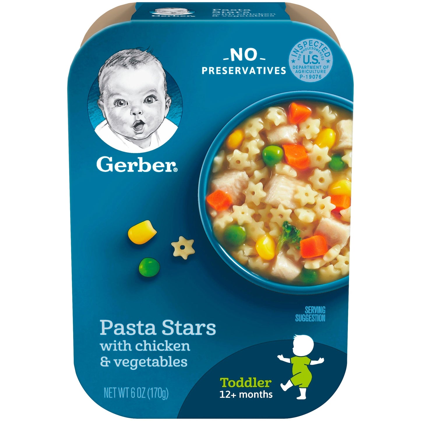 Gerber Mealtime For Toddler Pasta Stars With Chicken & Vegetables Lil Entrees Toddler Food Tray; 6 Ounce; 6 Per Case