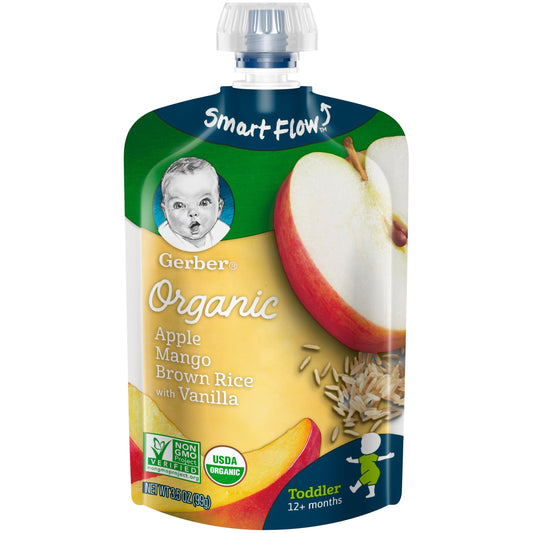 Gerber Organic Non-Gmo Apple Mango Brown Rice And Vanilla Puree Toddler Food Pouch; 3.5 Ounce; 6 Per Box; 2 Per Case