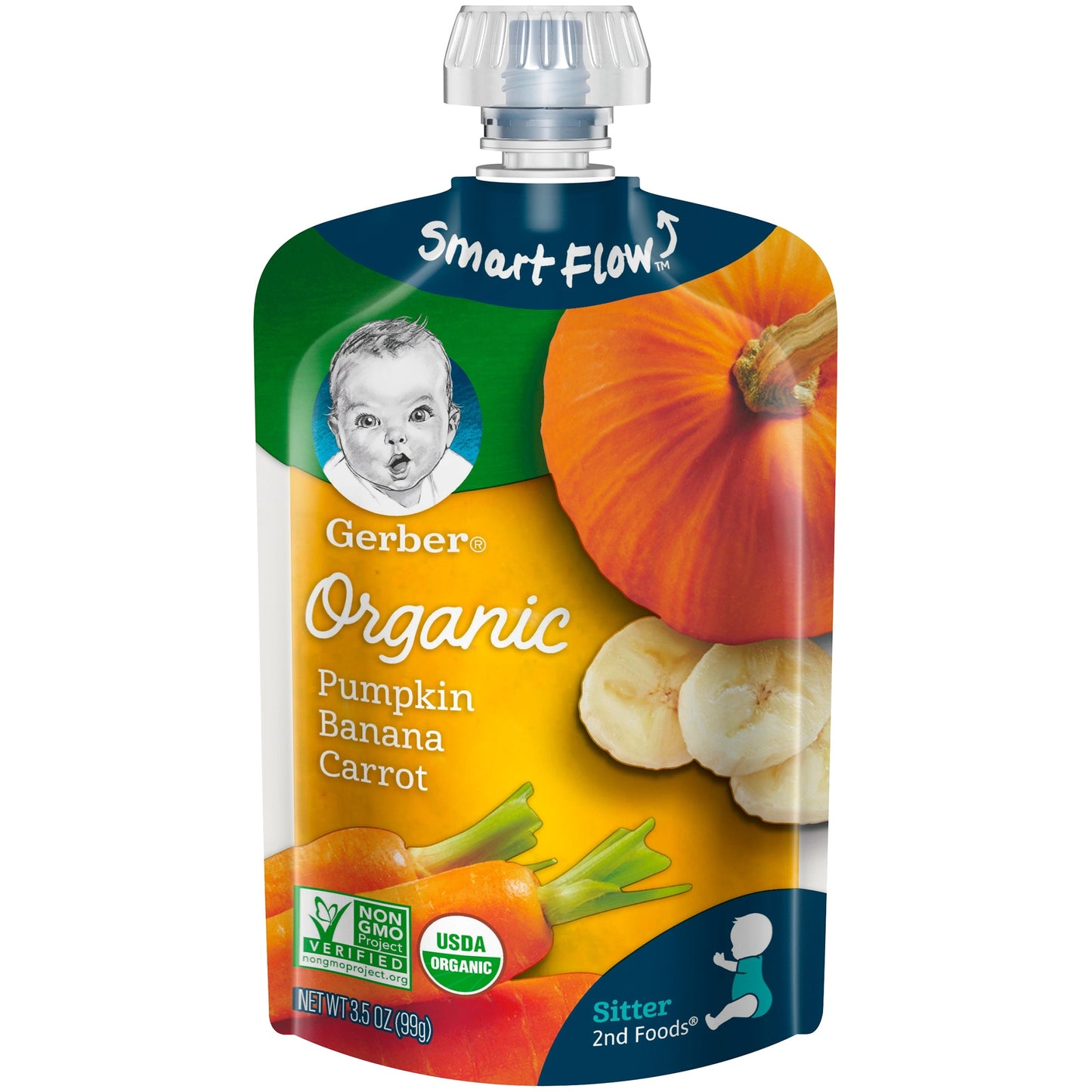 Gerber Organic Non-Gmo Pumpkin Banana Carrot Puree Baby Food Pouch; 3.5 Ounce; 6 Per Box; 2 Per Case