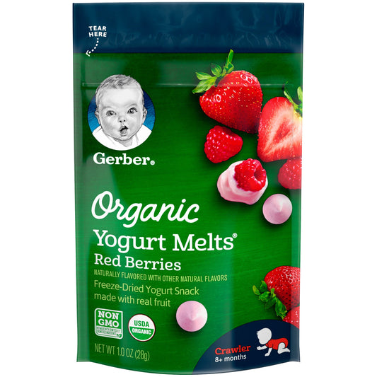 Gerber Organic Non-Gmo Red Berries Yogurt Melts Baby Snack Pouch; 1 Ounce; 7 Per Case