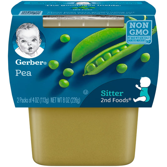 Gerber Natural For Baby Non-Gmo Pea Puree Baby Food Tub; 2X 4 Oz Tubs; 8 Ounce; 8 Per Case