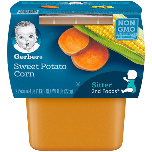 Gerber Natural For Baby Non-Gmo Sweet Potato Corn Puree Baby Food Tub; 2X 4 Oz Tubs; 8 Ounce; 8 Per Case