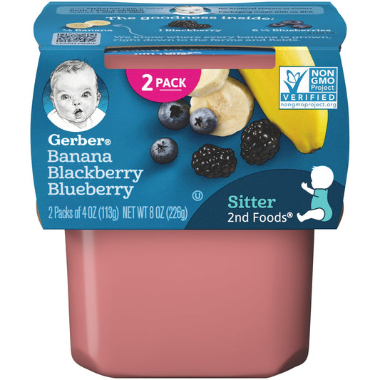 Gerber Natural For Baby Banana Blackberry Blueberry Puree Baby Food Tub; 2X 4 Oz Tubs; 8 Ounce; 8 Per Case