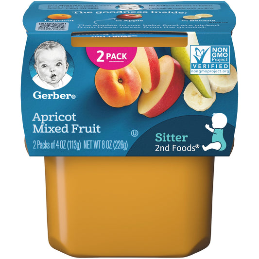 Gerber Natural For Baby Non-Gmo Apricot Mixed Fruit Puree Baby Food Tub; 2X 4 Oz Tubs; 8 Ounce; 8 Per Case