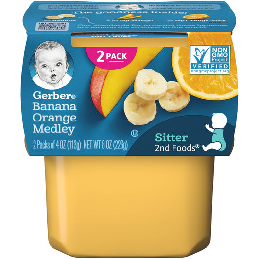 Gerber Natural For Baby Non-Gmo Banana Orange Medley Puree Baby Food Tub; 2X 4 Oz Tubs; 8 Ounce; 8 Per Case