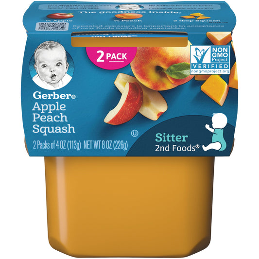 Gerber Natural For Baby Apple Peach Squash Puree Baby Food Tub; 2X 4 Oz Tubs; 8 Ounce; 8 Per Case