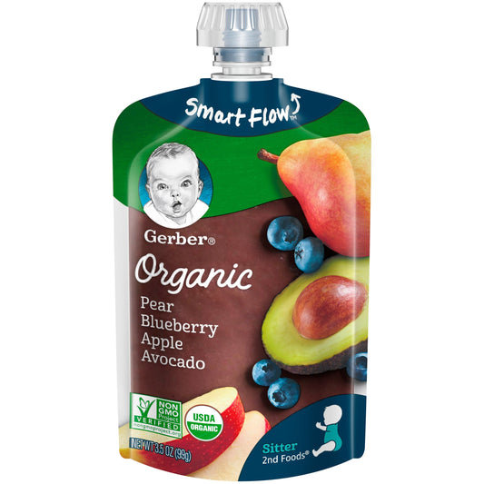 Gerber Organic Pear Blueberry Apple Avocado Puree Baby Food Pouch; 3.5 Ounce; 6 Per Box; 2 Per Case