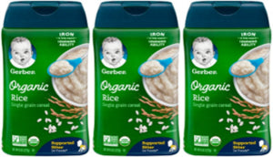 Gerber Organic Non-Gmo Single Grain Rice Cereal Baby Food Carton With Iron; 8 Ounce; 3 Per Box; 2 Per Case