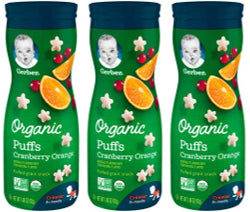 Gerber Grain & Grow Organic Non-Gmo Cranberry Orange Puffs Cereal Baby Snack Canister; 1.48 Ounce; 6 Per Case