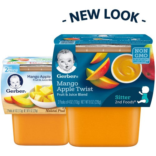 Gerber 2Nd Foods Non-Gmo Mango Apple Twist Puree Baby Food Tub; 2X 4 Oz Tubs; 8 Ounce; 8 Per Case