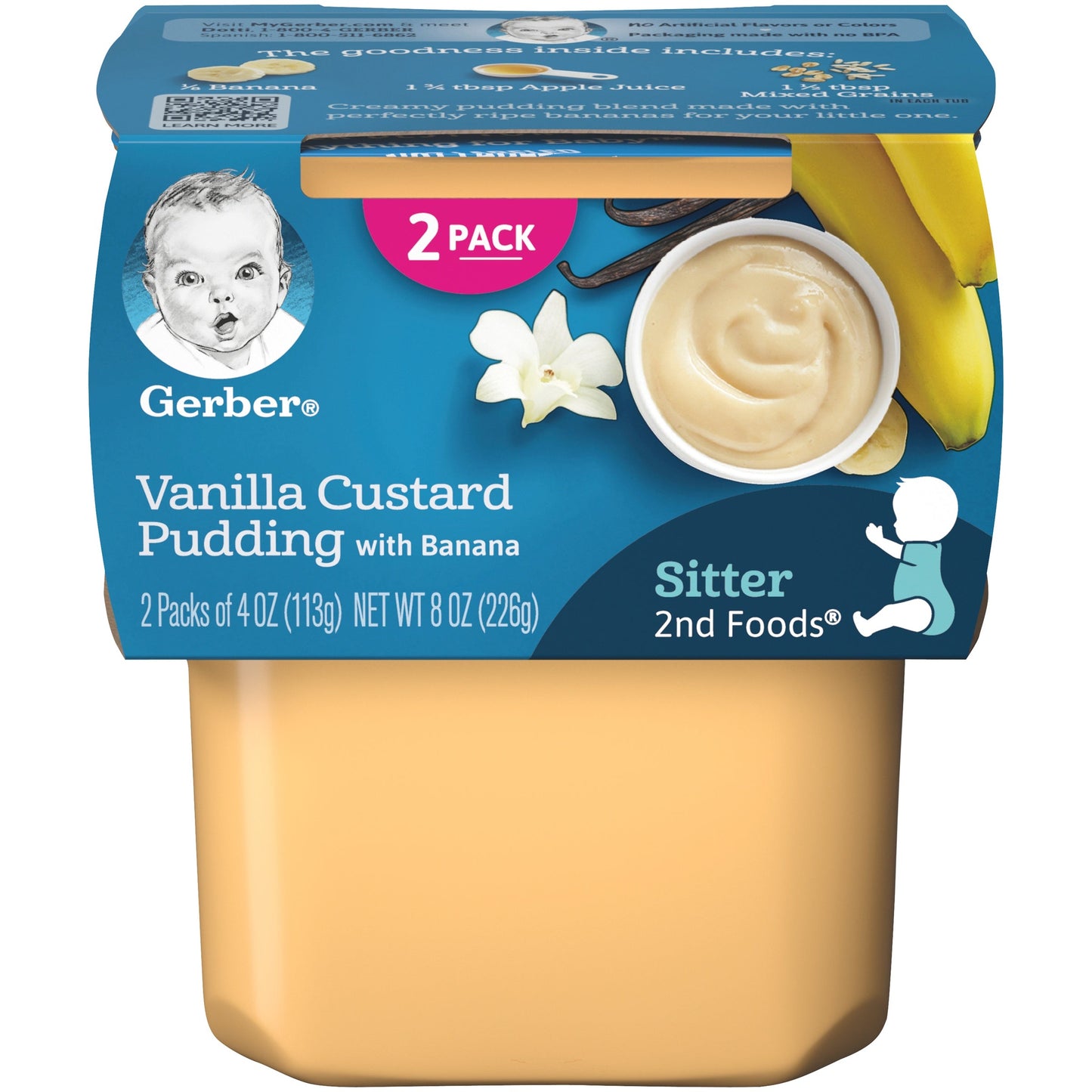 Gerber 2Nd Foods Vanilla Custard With Banana Puree Baby Food Tub; 2X 4 Oz Tubs; 8 Ounce; 8 Per Case