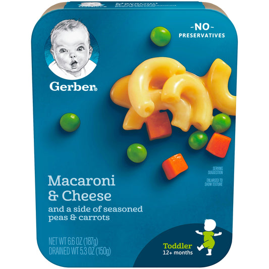 Gerber Mealtime For Toddler Macaroni And Cheese With Peas And Carrots Lil Entrees Toddler Food Tray; 6.6 Ounce; 8 Per Case