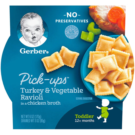 Gerber Mealtime For Toddler Turkey & Vegetable Ravioli Pick-Ups Toddler Food Tray; 6 Ounce; 8 Per Case