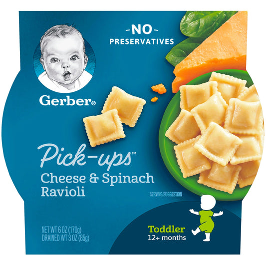 Gerber Mealtime For Toddler Cheese & Spinach Ravioli Pick-Ups Toddler Food Tray; 6 Ounce; 8 Per Case