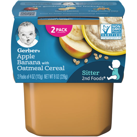 Gerber Non-Gmo Apple Banana With Oatmeal Cereal Puree Baby Food Tub; 2X 4 Oz Tubs; 8 Ounce; 8 Per Case