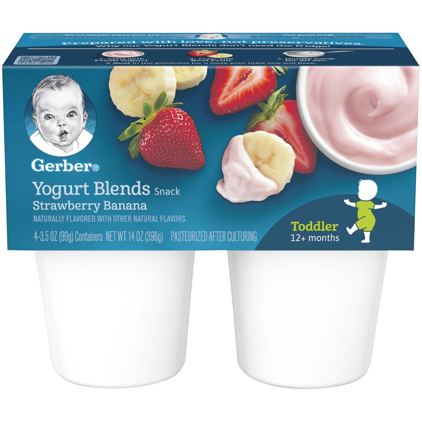 Gerber Strawberry Banana Yogurt Blends Toddler Snack Cup; 4X 3.5 Oz Cups; 14 Ounce; 6 Per Case