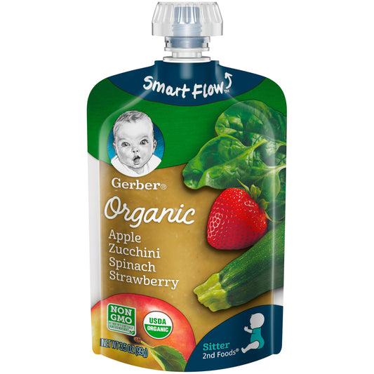 Gerber Organic Apple Zucchini Spinach Strawberry Puree Baby Food Pouch; 3.5 Ounce; 6 Per Box; 2 Per Case