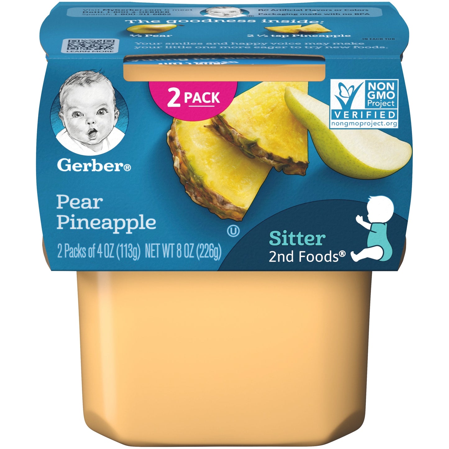 Gerber Natural For Baby Pear Pineapple Puree Baby Food Tub; 2X 4 Oz Tubs; 8 Ounce; 8 Per Case