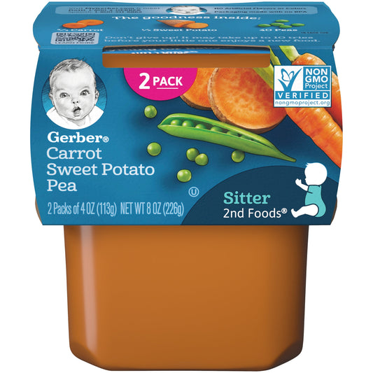 Gerber Natural For Baby Non-Gmo Carrot Sweet Potato Pea Puree Baby Food Tub; 2X 4 Oz Tubs; 8 Ounce; 8 Per Case