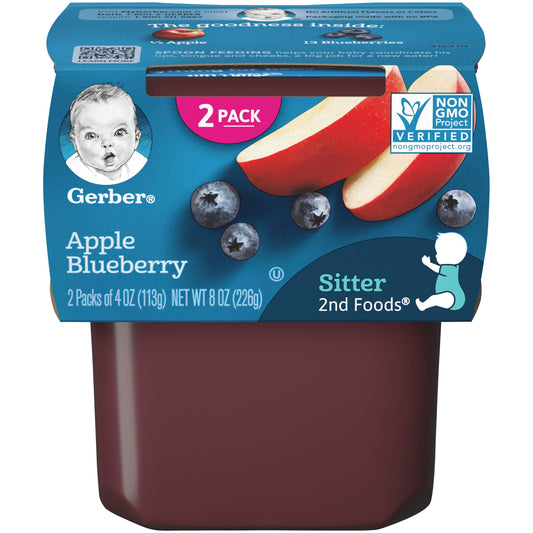 Gerber Natural For Baby Non-Gmo Apple Blueberry Puree Baby Food Tub; 2X 4 Oz Tubs; 8 Ounce; 8 Per Case