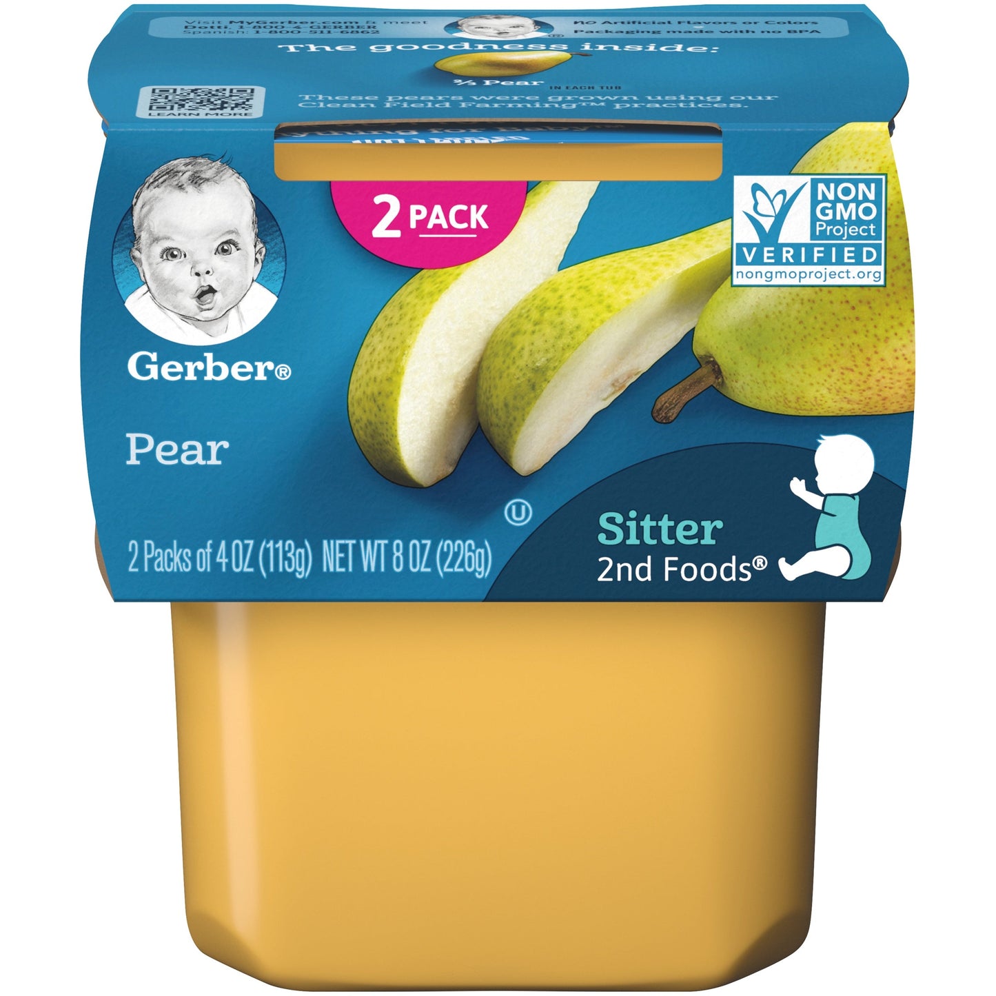 Gerber 2Nd Foods Non-Gmo Pear Puree Baby Food Tub; 2X 4 Oz Tubs; 8 Ounce; 8 Per Case