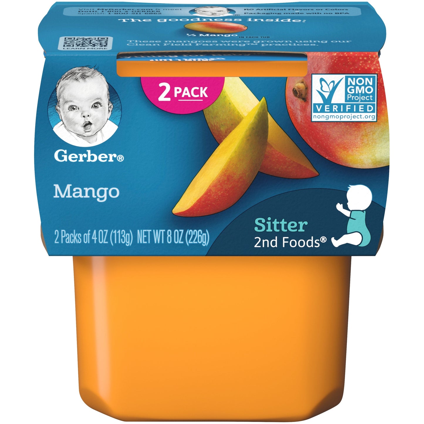 Gerber 2Nd Foods Non-Gmo Mango Puree Baby Food Tub; 2X 4 Oz Tubs; 8 Ounce; 8 Per Case