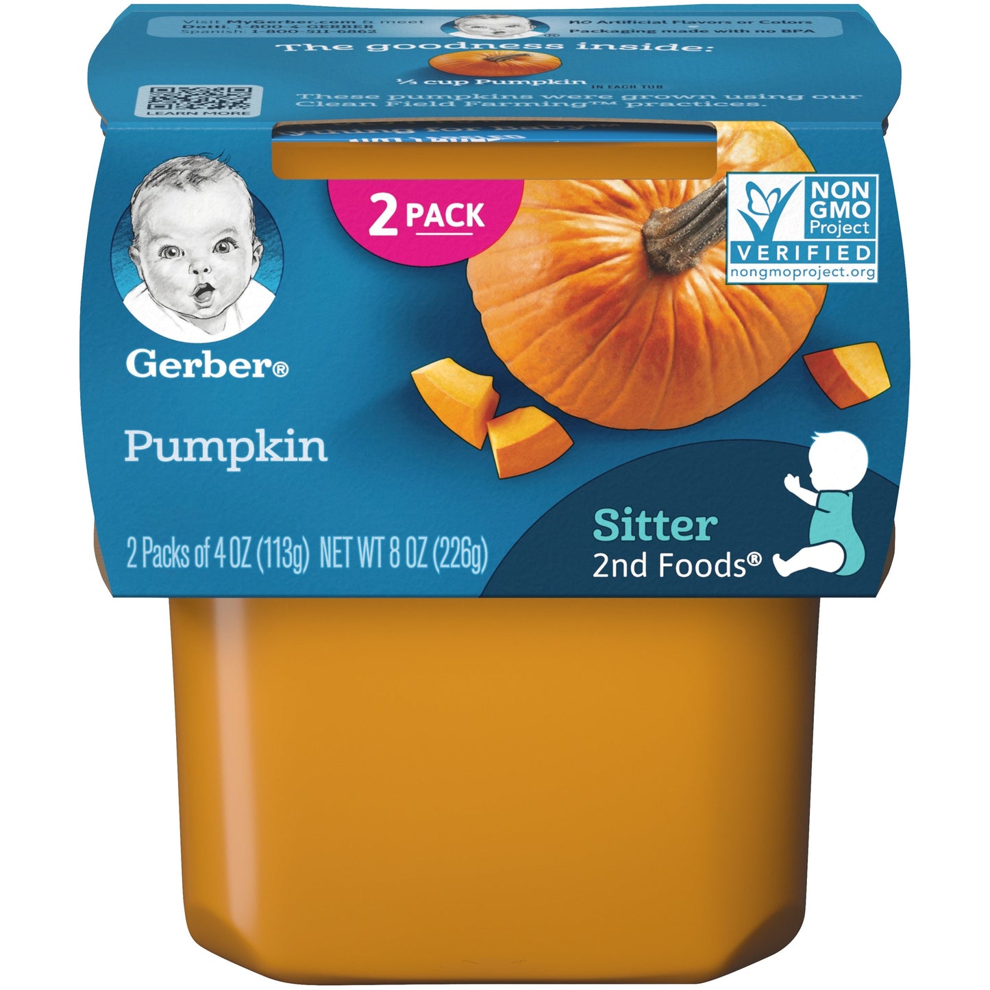 Gerber 2Nd Foods Non-Gmo Pumpkin Puree Baby Food Tub; 2X 4 Oz Tubs; 8 Ounce; 8 Per Case