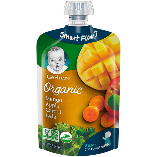 Gerber Organic Non-Gmo Mango Apple Carrot Kale Puree Baby Food Pouch; 3.5 Ounce; 6 Per Box; 2 Per Case