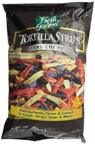 Fresh Gourmet Tri-Color Tortilla Strips Salad Salad Topping Bag; 1 Pound; 10 Per Case - High Mart Wholesale