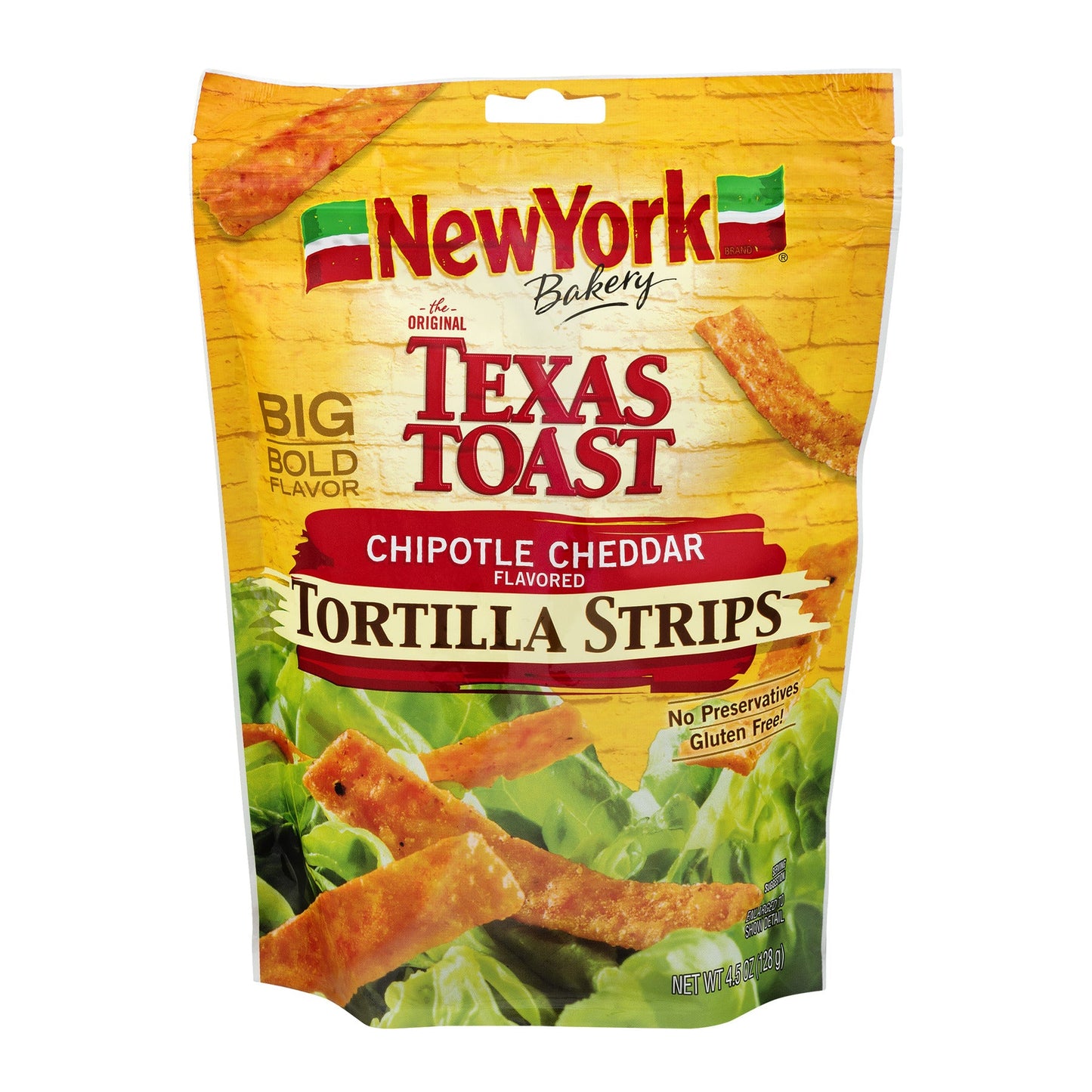 New York Bakery Chipolte Cheddar Tortilla Strips; 4.5 Ounces; 8 Per Case - High Mart Wholesale