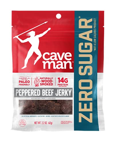 Caveman Peppered Zero Sugar Beef Jerky; 2.2 Ounces; 8 Per Case - High Mart Wholesale