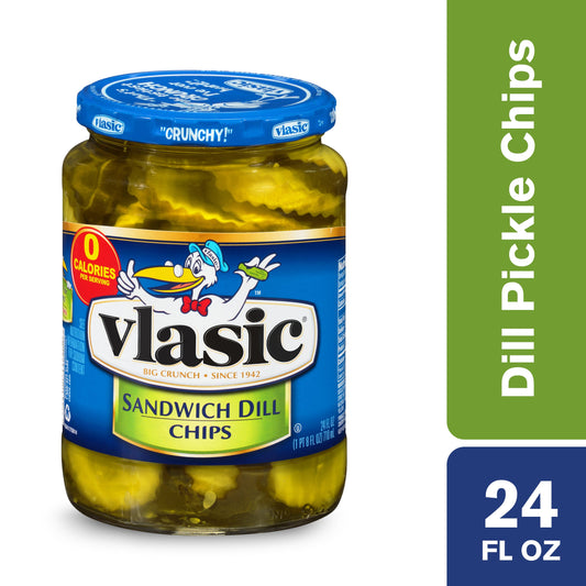 Vlasic Dill Hamburger Pickle Chip Jar; 24 Fluid Ounce; 12 Per Case - High Mart Wholesale