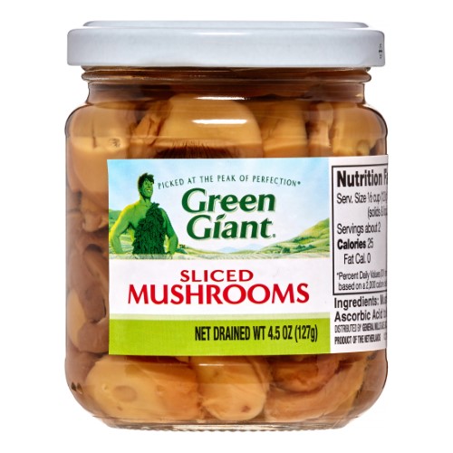 Green Giant Green Giant Vegetable Mushroom Sliced Glass Jar; 4.5 Ounces; 12 Per Case