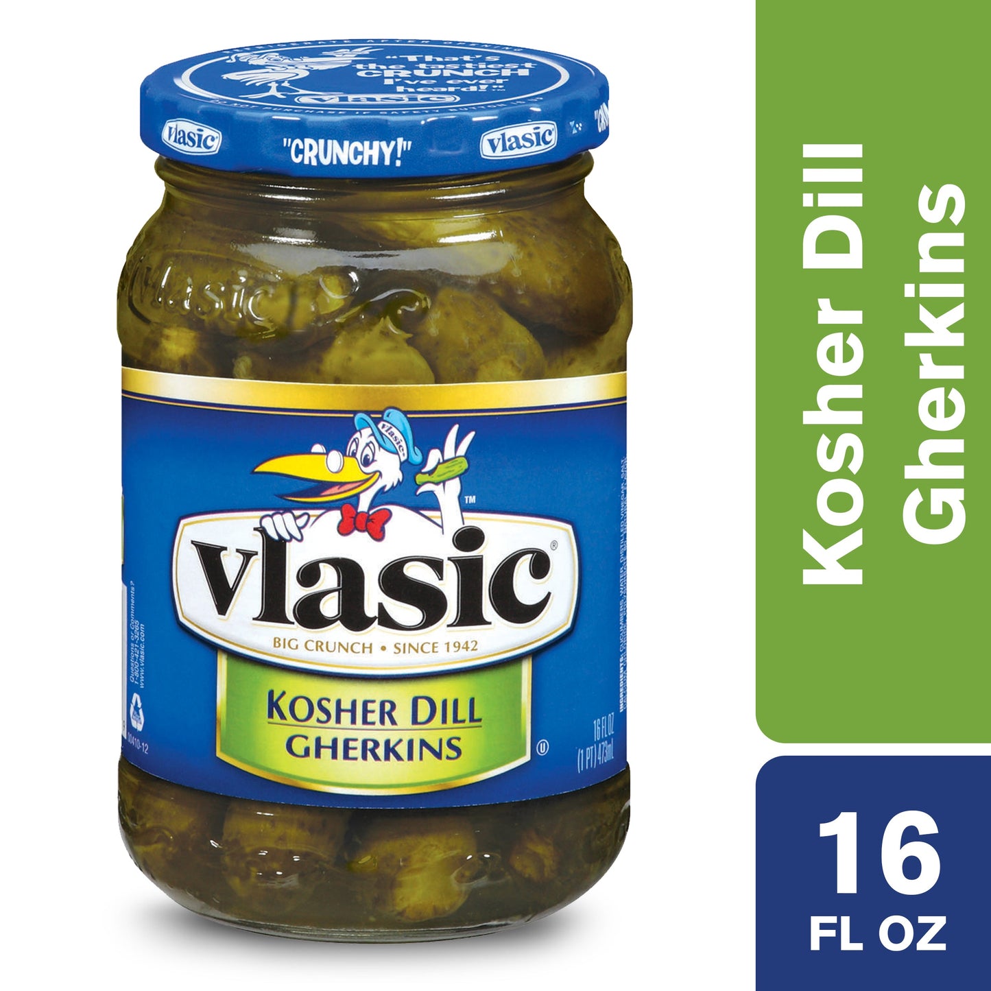 Vlasic Kosher Dill Pickle Gherkin Jar; 16 Fluid Ounce; 12 Per Case - High Mart Wholesale