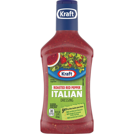 Kraft Roasted Red Pepper Italian Dressing Bottle; 16 Fluid Ounce; 6 Per Case